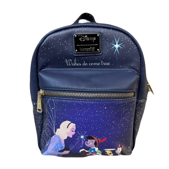 Loungefly Navy Fairy Wishes Do Come True Mini Backpack with Starry Design Disney